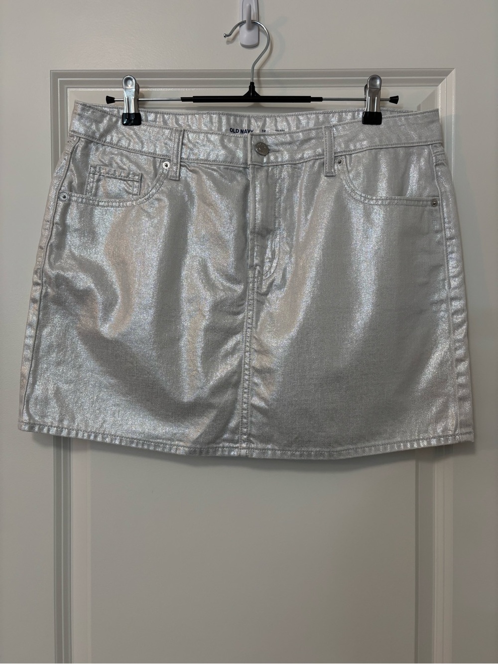 Old Navy Silver Cotton Mini Skirt, Size 12